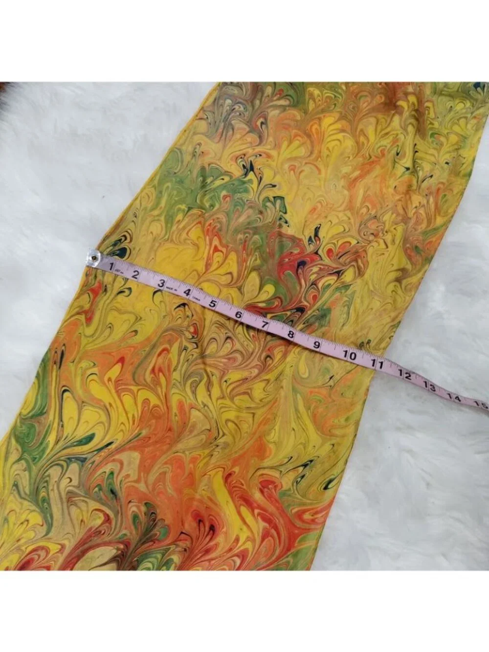 Vintage Sunny Rainbow Dyes Hand-Marbled Silk Scarf Neckwear Multicolor Length 28
